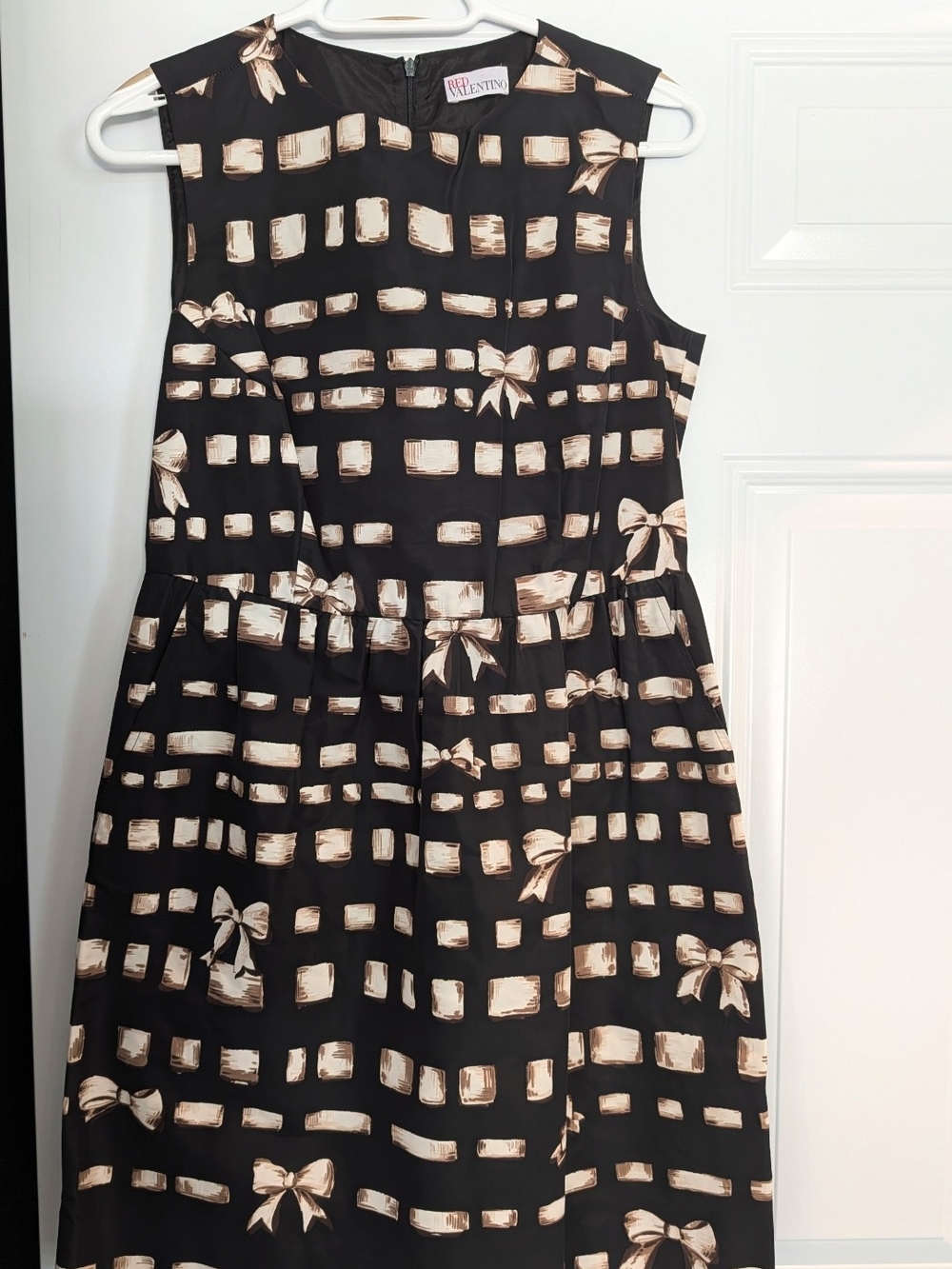 RED Valentino Black & Cream Bow-Print Sleeveless Dress